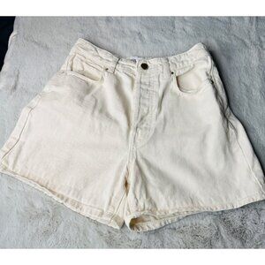 Zara Shorts Womens 4 High Waist Ivory Denim 5 Pocket Raw‎ Hem